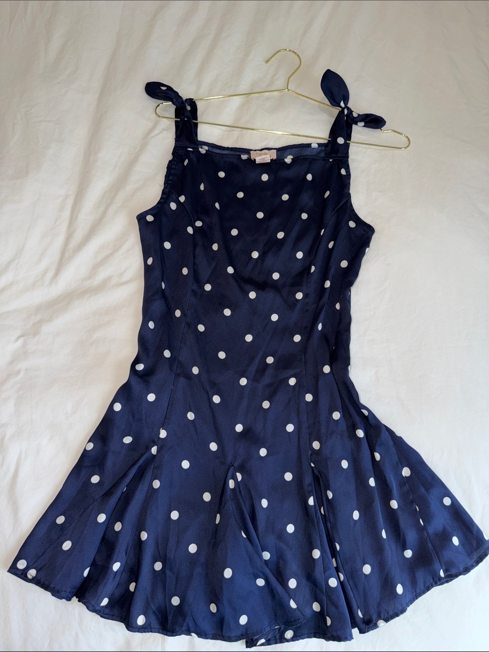 Camila Coelho Navy and White Polka Dot Tie-Shoulder Dress
